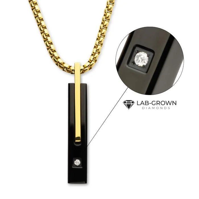 Men's lightweight rings for all - day comfort18Kt Gold IP Stainless Steel Two Tone Black IP Lab-Grown Diamond Drop Pendant with Box Chain Men's lightweight rings for all - day comfort18Kt Gold IP Stainless Steel Two Tone Black IP Lab-Grown Diamond Drop Pendant with Box Chain
