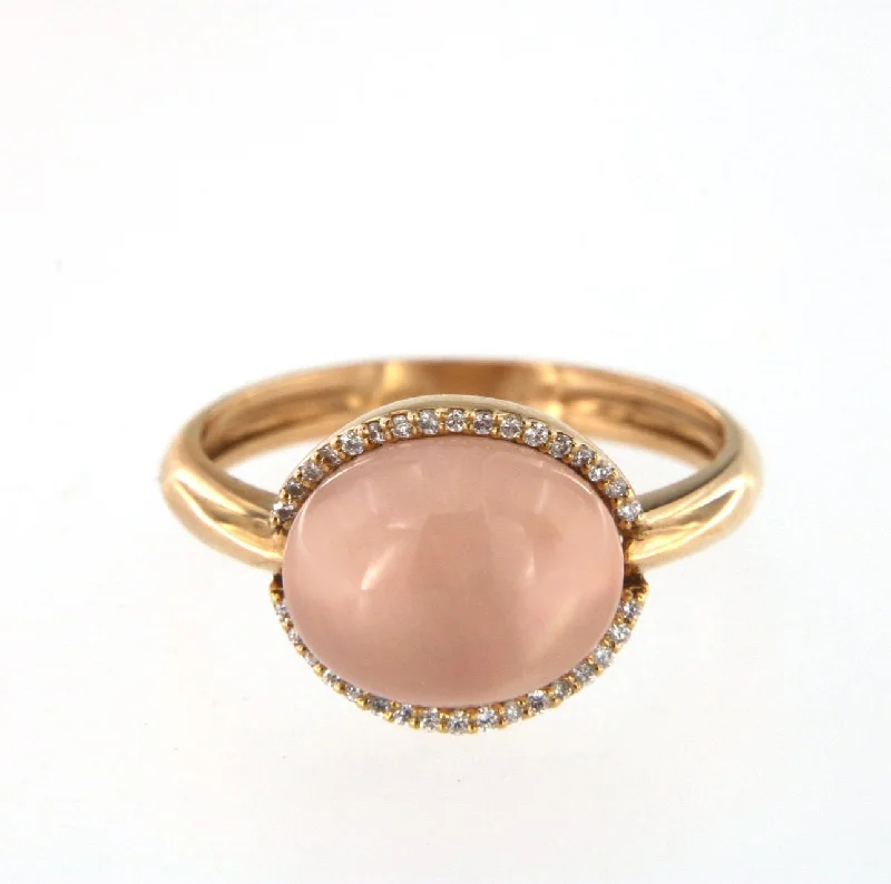 Boho - Style Women's Rings with Turquoise and Leather AccentsCabouchon 18K Rose Gold w. Diamonds & Pink Quartz