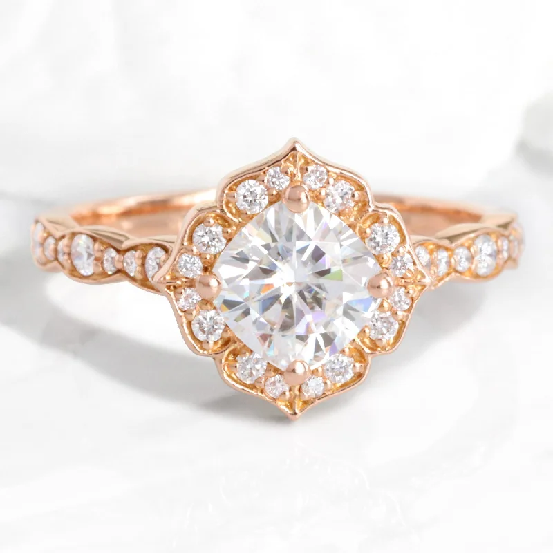 Men's Tourmaline Engagement Rings in 18K Two - Tone Gold with a Floral - Inspired SettingCushion Moissanite Diamond Ring in Mini Vintage Floral Band Men's Tourmaline Engagement Rings in 18K Two - Tone Gold with a Floral - Inspired SettingCushion Moissanite Diamond Ring in Mini Vintage Floral Band