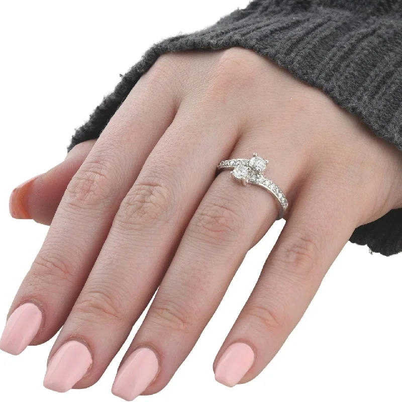 Channel - Set Women's Diamond Rings with Diamonds Securely Held in a Metal Groove for DurabilityCertified 1 Ct T.W. Two Stone Diamond Solitaire Engagement Ring White Gold