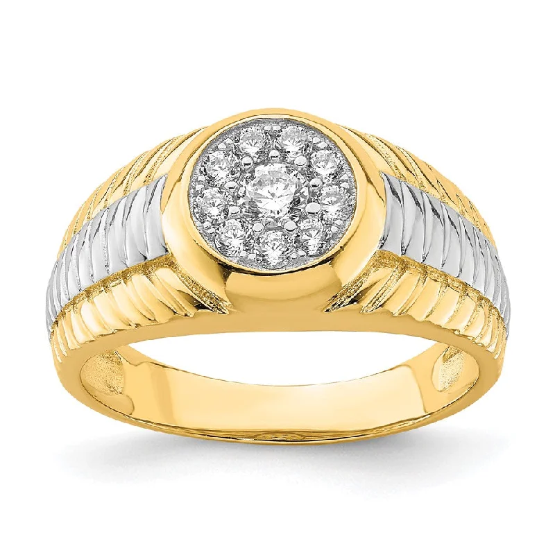 Men's Viking - inspired rings with ancient symbols10k Yellow Gold w/Rhodium CZ Mens Ring
