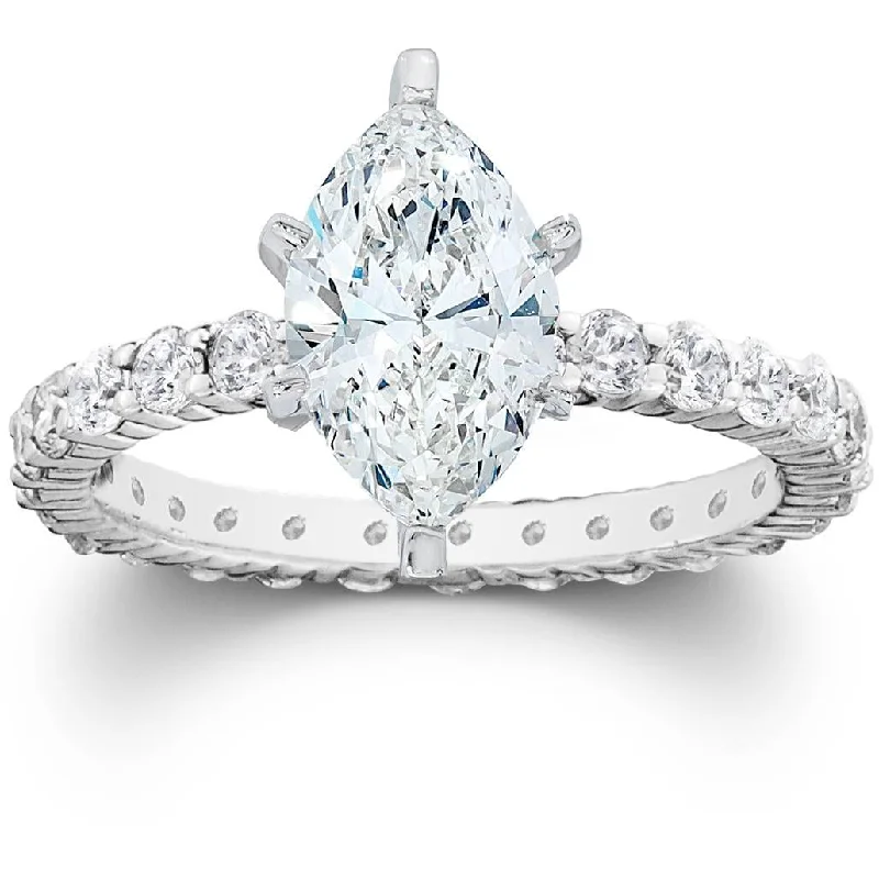 Channel - Set Women's Diamond Rings with Diamonds Securely Held in a Metal Groove for Durability2 1/2Ct Marquise Lab Grown Diamond Engagement Eternity Ring