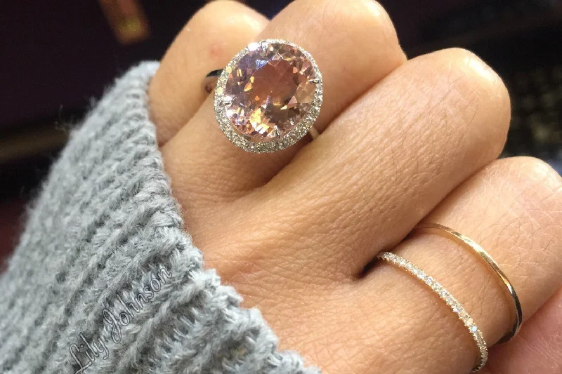 Men's stackable rings for a layered lookOval Morganite Halo Ring 12x10mm M3067