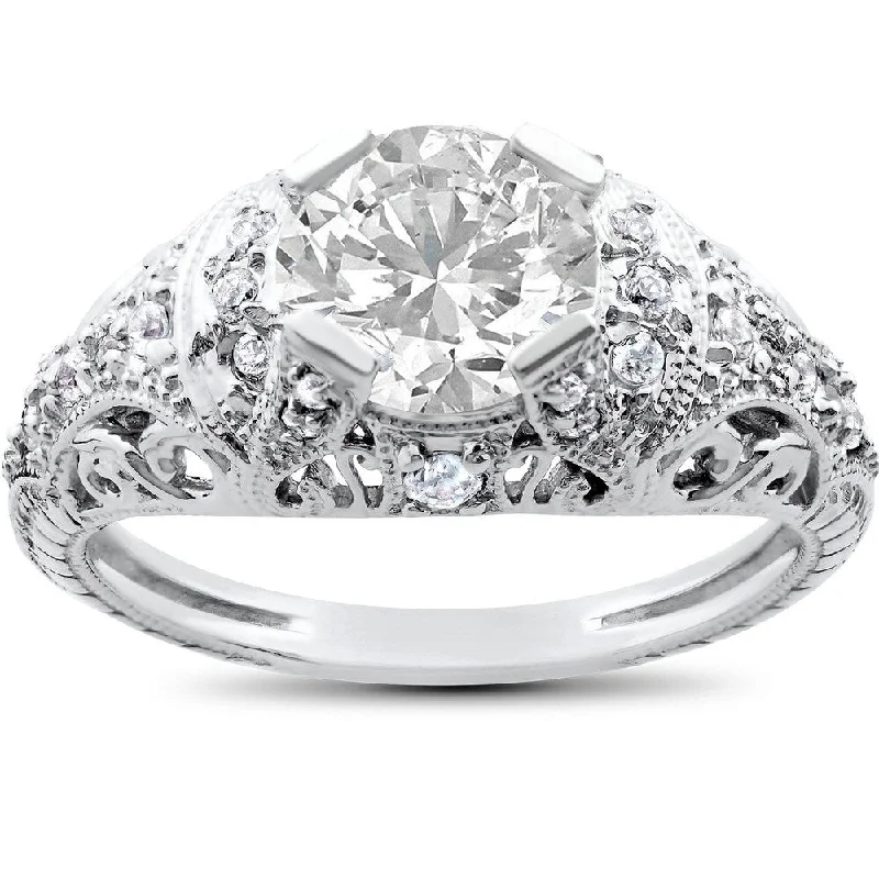 Halo - Style Women's Diamond Rings with a Center Diamond Surrounded by Smaller Diamonds in 18K Gold14k White Gold 1 1/3ct TDW White Diamond Engagement Ring Halo - Style Women's Diamond Rings with a Center Diamond Surrounded by Smaller Diamonds in 18K Gold14k White Gold 1 1/3ct TDW White Diamond Engagement Ring