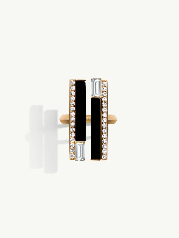 Magnetic Clasp Women's Rings for Easy Wearing and RemovalInvidia Black Onyx & Baguette-Cut White Diamond Ring With Pavé-Set Diamonds In 18K Yellow Gold Magnetic Clasp Women's Rings for Easy Wearing and RemovalInvidia Black Onyx & Baguette-Cut White Diamond Ring With Pavé-Set Diamonds In 18K Yellow Gold