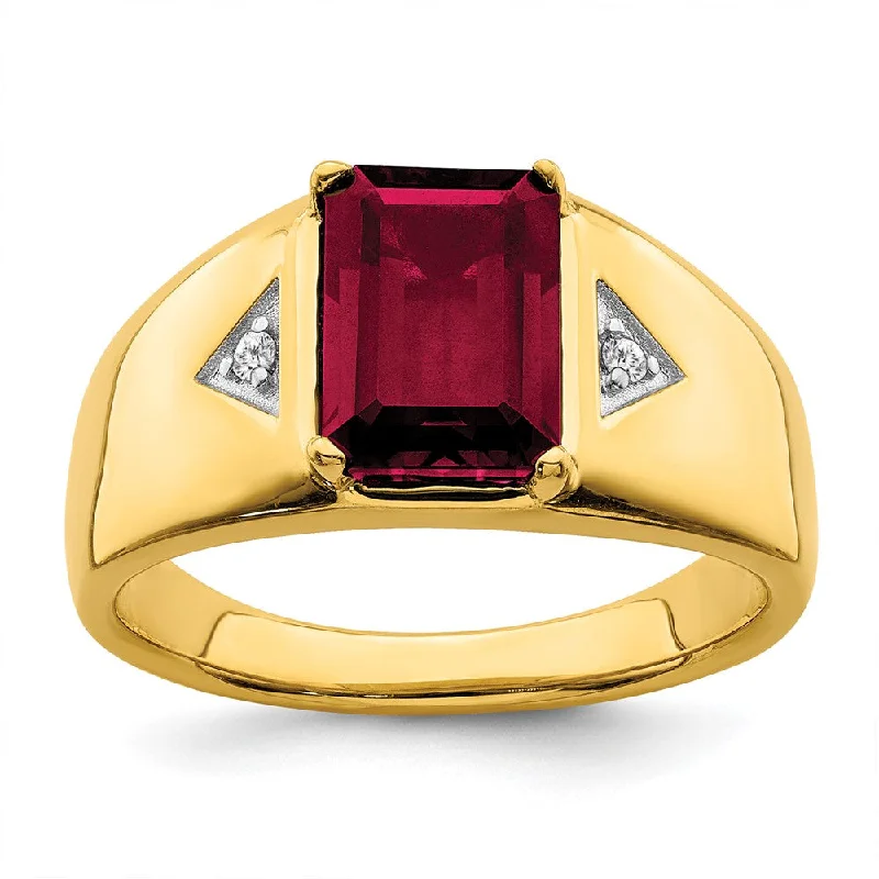 Men's skull - shaped rings for a gothic style14K Yellow Gold Emerald-cut Created Ruby and Diamond Polished Mens Ring