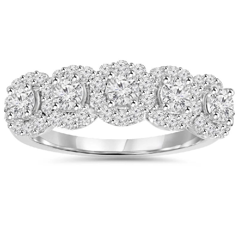 Halo - Style Women's Diamond Rings with a Center Diamond Surrounded by Smaller Diamonds in 18K Gold14k White Gold 1 1/10 ct TDW Diamond Anniversary Ring Halo - Style Women's Diamond Rings with a Center Diamond Surrounded by Smaller Diamonds in 18K Gold14k White Gold 1 1/10 ct TDW Diamond Anniversary Ring