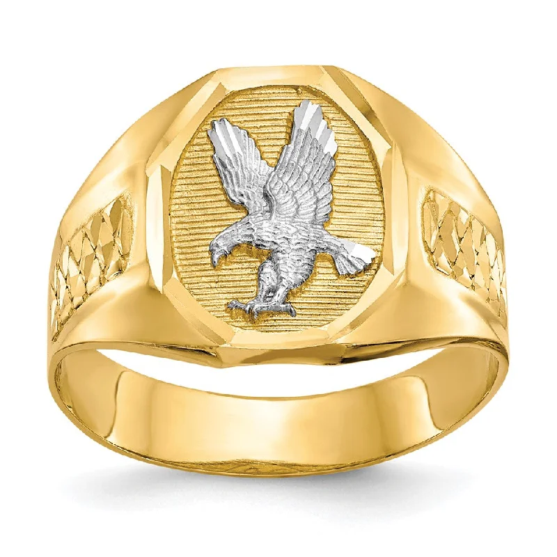 Men's beaded rings with semi - precious stones14k Yellow Gold and Rhodium Men's Eagle Ring