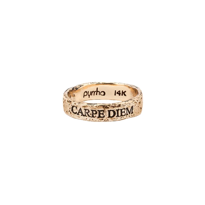 Statement - Making Cocktail Rings for Women with Large Cubic ZirconiaSeize The Day 14K Gold Latin Motto Band Ring Statement - Making Cocktail Rings for Women with Large Cubic ZirconiaSeize The Day 14K Gold Latin Motto Band Ring