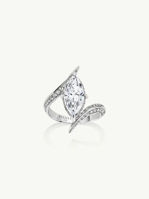 Enamel - Coated Women's Rings in Bright, Bold ColorsAyla Arabesque Engagement Ring With Marquise-Cut White Diamond & Pavé-Set Brilliant White Diamonds In 18K White Gold Enamel - Coated Women's Rings in Bright, Bold ColorsAyla Arabesque Engagement Ring With Marquise-Cut White Diamond & Pavé-Set Brilliant White Diamonds In 18K White Gold