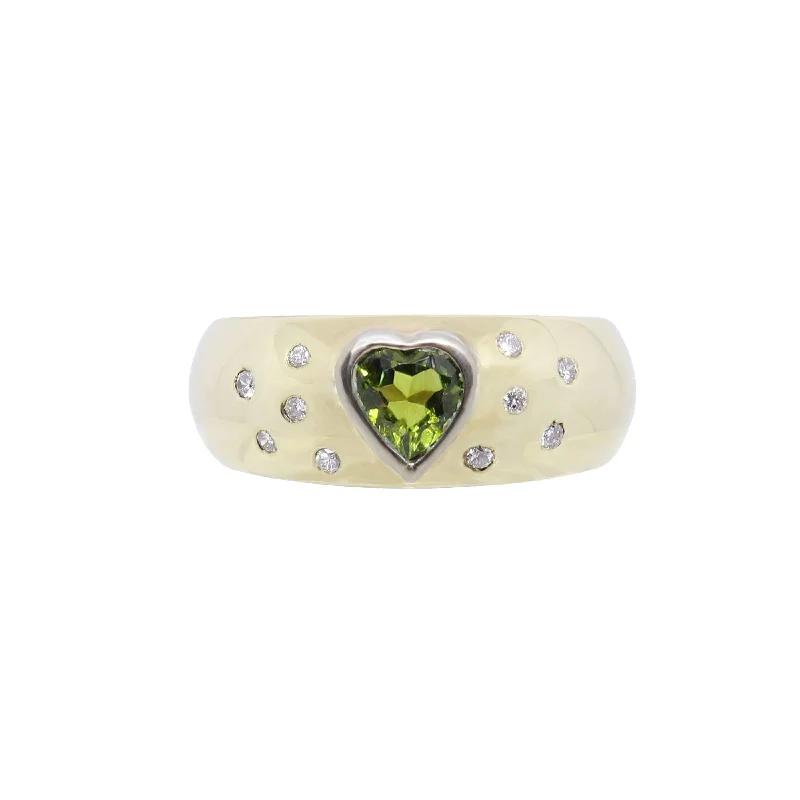 Boho - Style Women's Rings with Turquoise and Leather AccentsGreen Tourmaline Heart with Diamonds Gold Ring Boho - Style Women's Rings with Turquoise and Leather AccentsGreen Tourmaline Heart with Diamonds Gold Ring