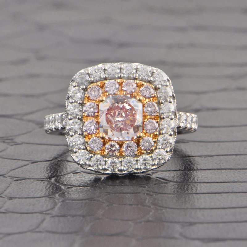 Heart - shaped diamond engagement ring with a hidden halo in 14K rose goldUltra Rare Fancy Light Purplish Pink Diamond Ring in 18k Gold Heart - shaped diamond engagement ring with a hidden halo in 14K rose goldUltra Rare Fancy Light Purplish Pink Diamond Ring in 18k Gold