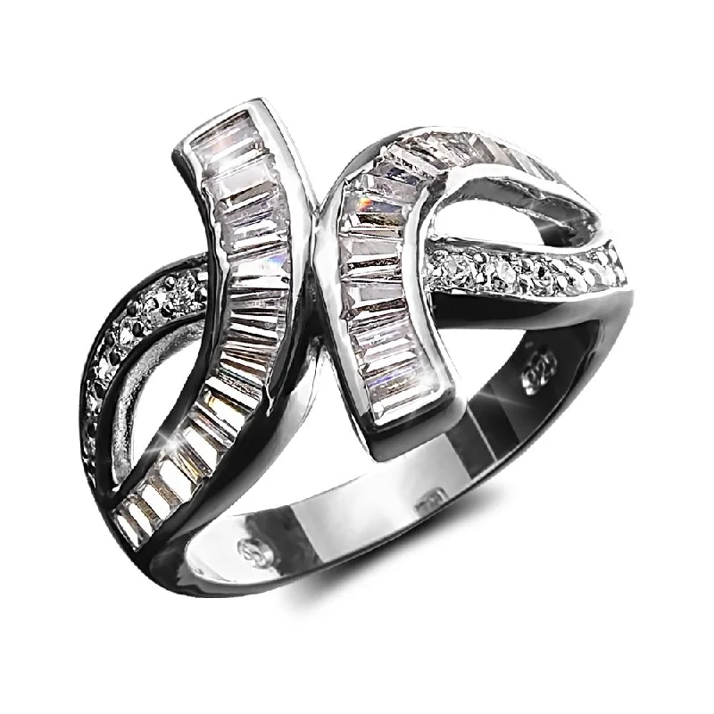 Art Deco - Inspired Women's Rings with Geometric Shapes in 14K GoldBaguette Twist Ring Rhodium Art Deco - Inspired Women's Rings with Geometric Shapes in 14K GoldBaguette Twist Ring Rhodium