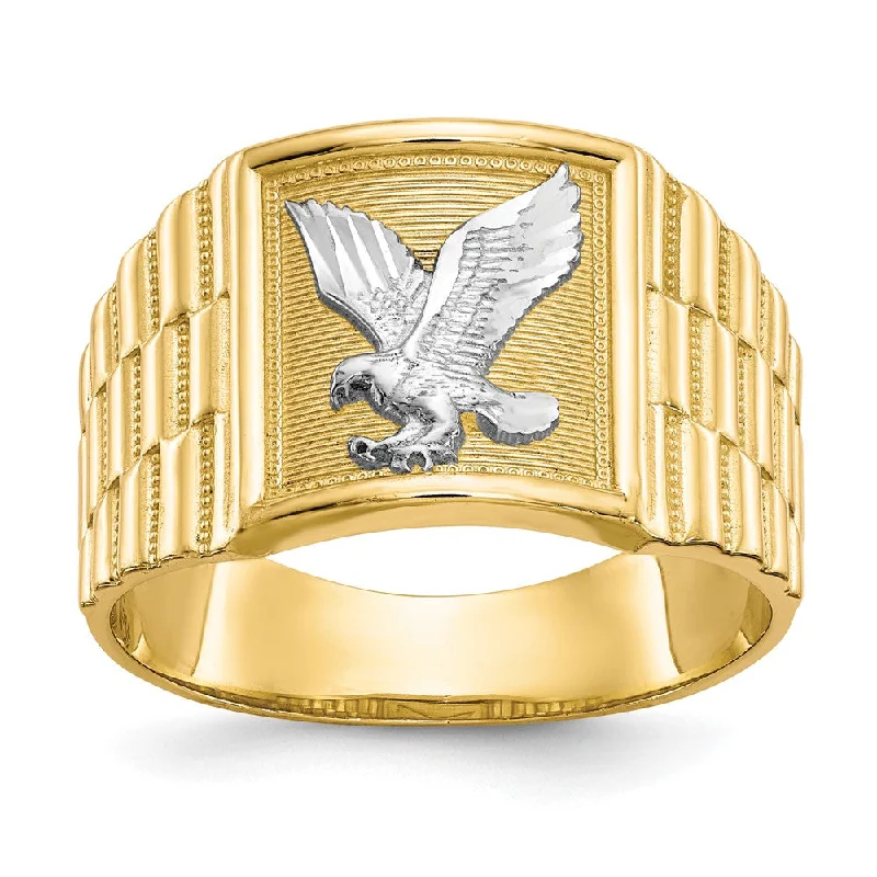 Men's animal - print rings with leopard or snake patterns14k Yellow Gold and Rhodium Men's Eagle Ring