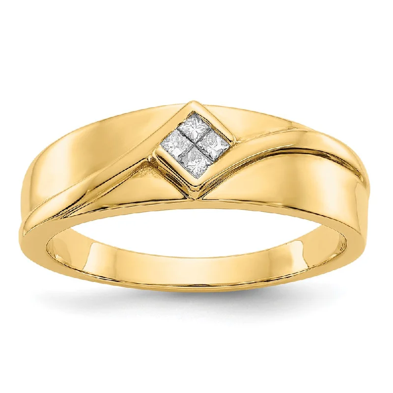 Men's Damascus - steel rings with a unique pattern14K Yellow Gold Diamond Mens Ring