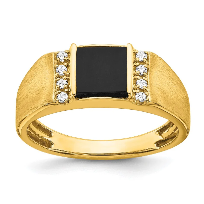 Men's black ceramic rings for a modern and edgy look14K Yellow Gold Square Onyx and Diamond Mens Ring