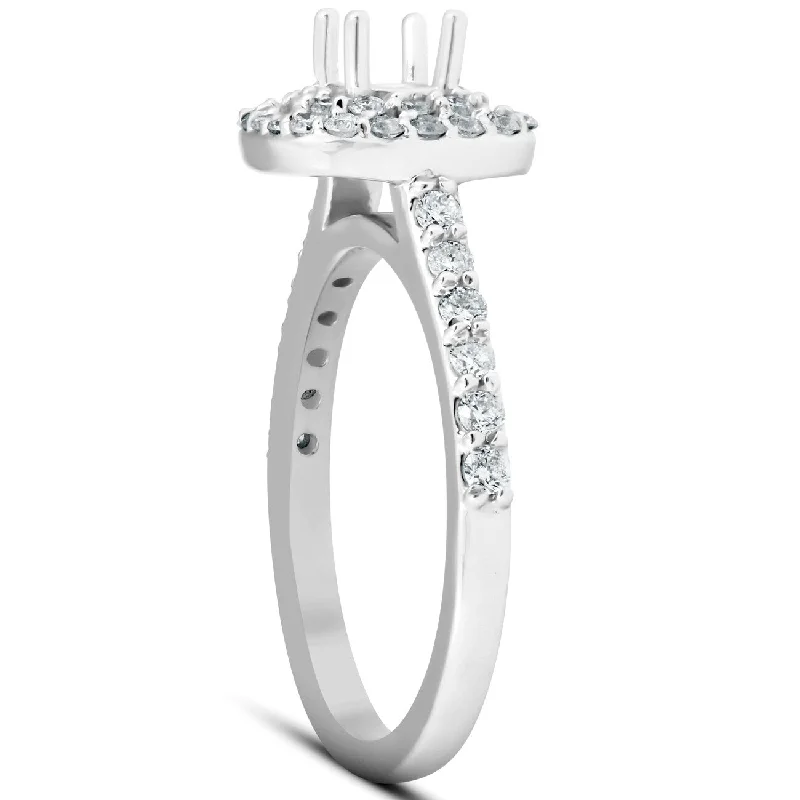 Marquise - Cut Women's Diamond Rings in Palladium for a Unique and Elongated Shape5/8Ct Double Cushion Halo Diamond Engagement Ring Setting Mount 14k White Gold