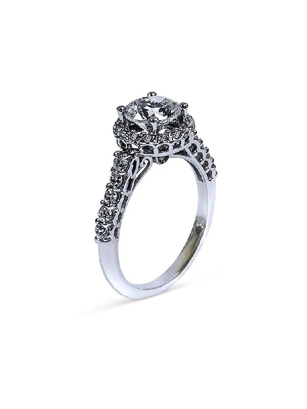 Princess Cut Engagement Rings in 18K White Gold with Micro - Pave Side Stones1.25 Round Cubic Zirconia Halo Style 14k White Gold Engagement Ring Princess Cut Engagement Rings in 18K White Gold with Micro - Pave Side Stones1.25 Round Cubic Zirconia Halo Style 14k White Gold Engagement Ring