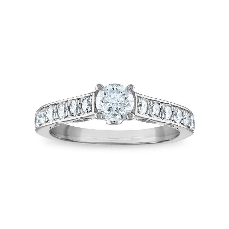 Cushion - Cut Halo Engagement Rings with a Platinum Band and Micro - Pave Details1 CTW Diamond Engagement Classic Ring in 14KT White Gold Cushion - Cut Halo Engagement Rings with a Platinum Band and Micro - Pave Details1 CTW Diamond Engagement Classic Ring in 14KT White Gold