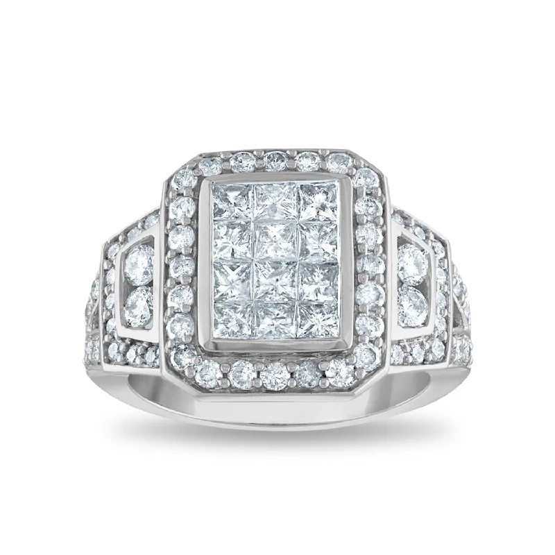 Halo Engagement Rings with a Cushion - Cut Center Diamond and Rose Gold Band2 CTW Diamond Engagement Ring in 14KT White Gold Halo Engagement Rings with a Cushion - Cut Center Diamond and Rose Gold Band2 CTW Diamond Engagement Ring in 14KT White Gold