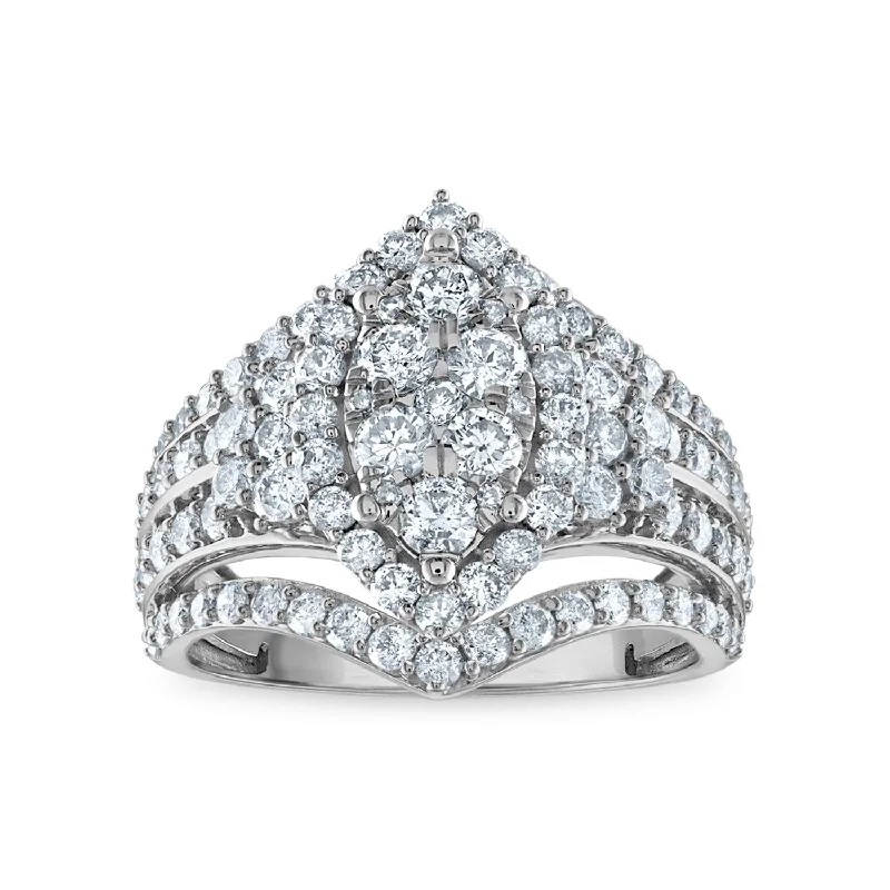 Adjustable Engagement Rings with a Flexible Band and a Princess - Cut Center Diamond2 CTW Diamond Halo Cluster Engagement Ring in 10KT White Gold Adjustable Engagement Rings with a Flexible Band and a Princess - Cut Center Diamond2 CTW Diamond Halo Cluster Engagement Ring in 10KT White Gold
