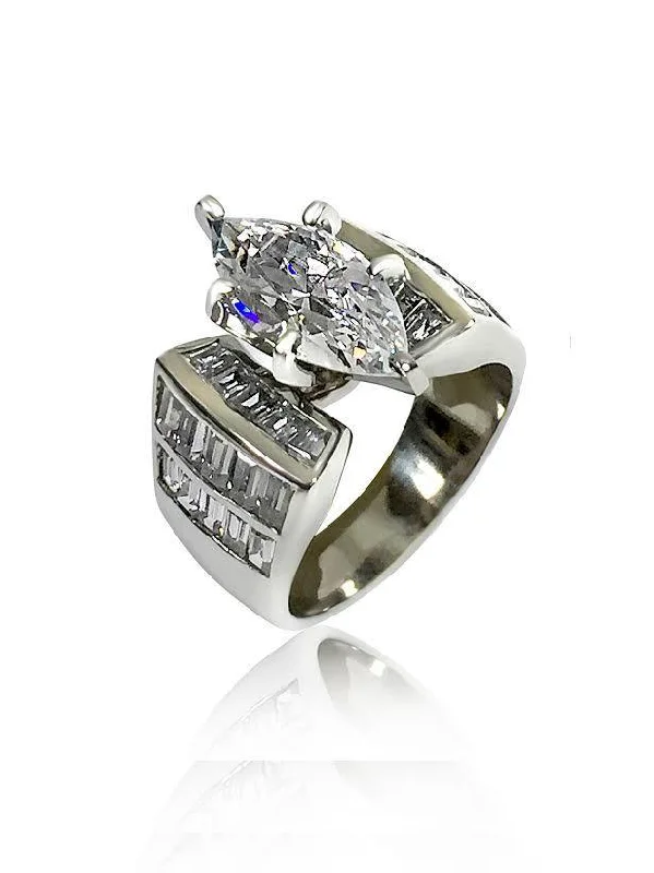 Vintage - Inspired Engagement Rings with Filigree Work and Emerald - Cut Center Stone3 Carat Marquise Cubic Zirconia Engagement Ring Channel Tapered Baguettes 14K White Gold Vintage - Inspired Engagement Rings with Filigree Work and Emerald - Cut Center Stone3 Carat Marquise Cubic Zirconia Engagement Ring Channel Tapered Baguettes 14K White Gold