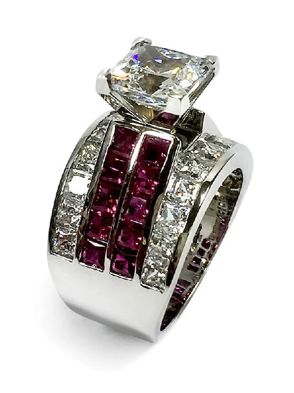 Cushion - Cut Halo Engagement Rings with a Platinum Band and Micro - Pave Details3 Carat Princess Cubic Zirconis Engagement Ring Channel Ruby Rows 14k W Gold Cushion - Cut Halo Engagement Rings with a Platinum Band and Micro - Pave Details3 Carat Princess Cubic Zirconis Engagement Ring Channel Ruby Rows 14k W Gold
