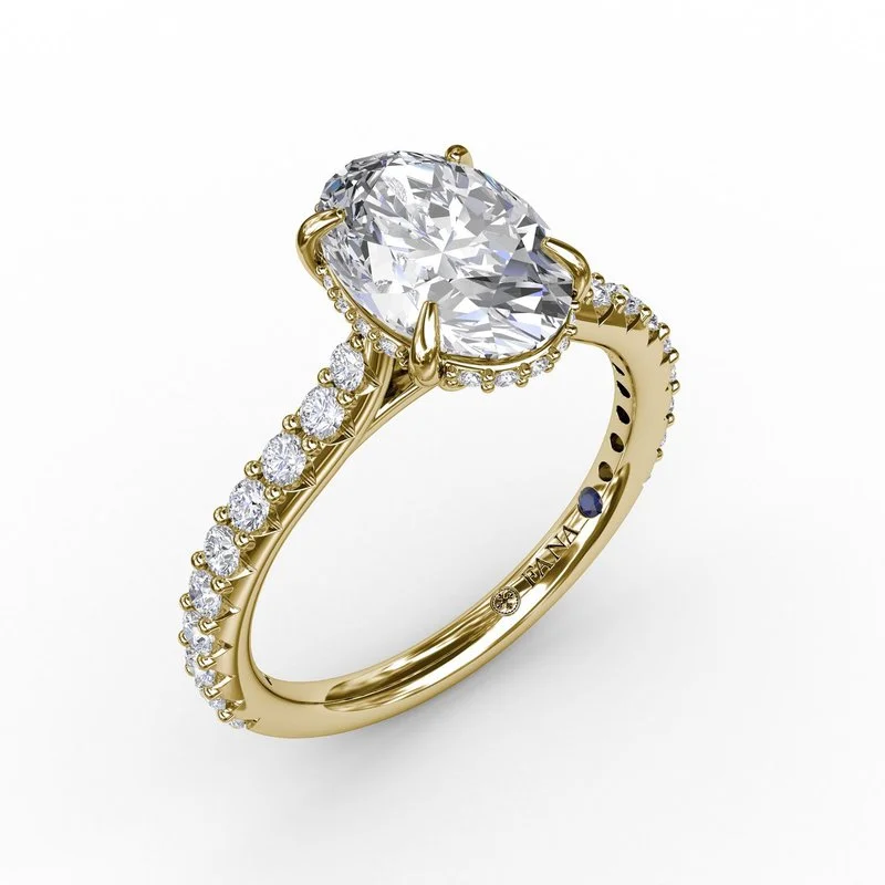 Cathedral - Style Engagement Rings with a Raised Center Stone and Intricate MetalworkClassic Oval Diamond Solitaire Engagement Ring With Hidden Pavé Halo Cathedral - Style Engagement Rings with a Raised Center Stone and Intricate MetalworkClassic Oval Diamond Solitaire Engagement Ring With Hidden Pavé Halo