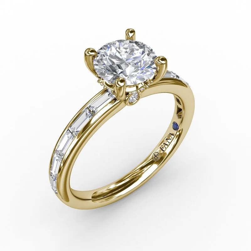Three - Stone Engagement Rings Symbolizing Love's Past, Present, and Future with Asscher - Cut DiamondsClassic Round Diamond Solitaire Engagement Ring With Baguette Diamond Shank Three - Stone Engagement Rings Symbolizing Love's Past, Present, and Future with Asscher - Cut DiamondsClassic Round Diamond Solitaire Engagement Ring With Baguette Diamond Shank