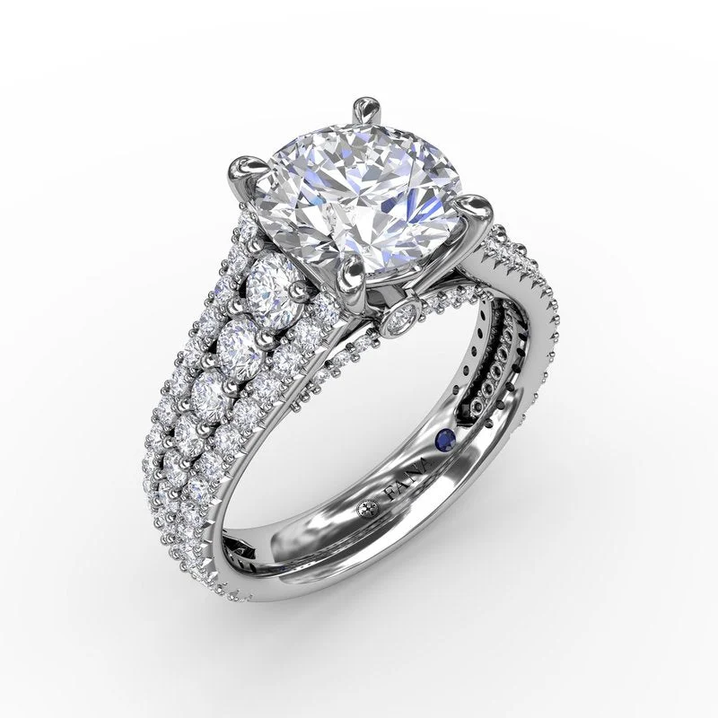 Three - Stone Engagement Rings Symbolizing Love's Past, Present, and Future with Asscher - Cut DiamondsClassic Round Diamond Solitaire Engagement Ring With Triple-Row Diamond Shank Three - Stone Engagement Rings Symbolizing Love's Past, Present, and Future with Asscher - Cut DiamondsClassic Round Diamond Solitaire Engagement Ring With Triple-Row Diamond Shank