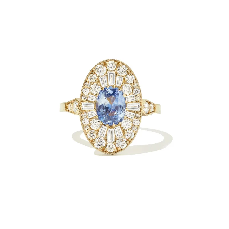 Engagement Rings with Amethyst and Diamond Accents in a Contemporary SettingCornflower Blue Sapphire Oval Ballerina Diamond Mosaic Ring Engagement Rings with Amethyst and Diamond Accents in a Contemporary SettingCornflower Blue Sapphire Oval Ballerina Diamond Mosaic Ring