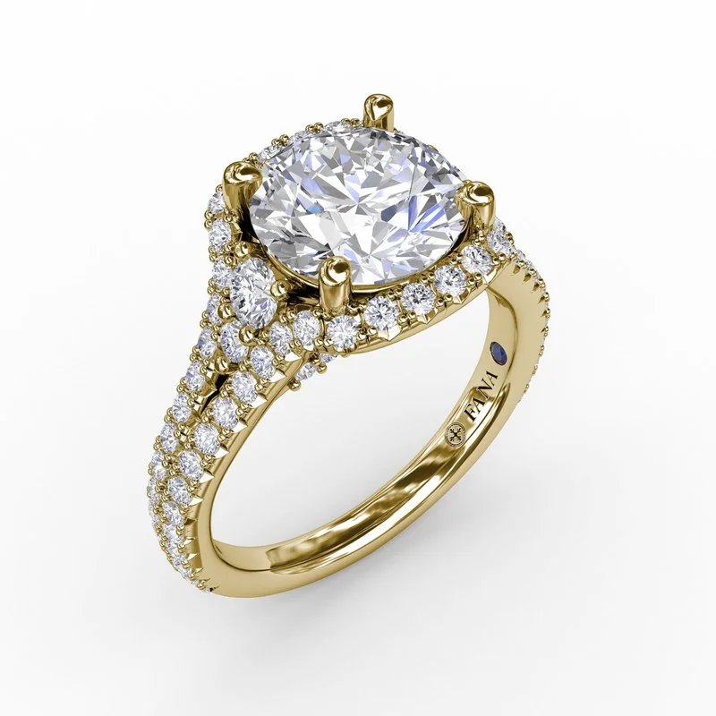 Emerald Cut Engagement Rings with Platinum Gallery and Split Shank DesignCushion Halo Engagement Ring With Side Stones and Double-Row Diamond Band Emerald Cut Engagement Rings with Platinum Gallery and Split Shank DesignCushion Halo Engagement Ring With Side Stones and Double-Row Diamond Band