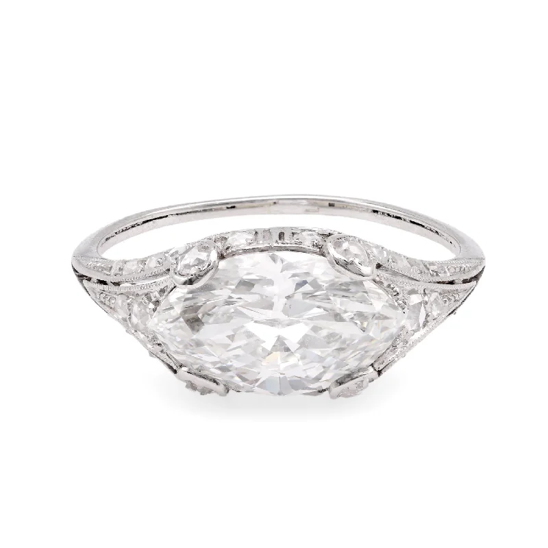 Vintage Cluster Engagement Rings with Antique - Cut Diamonds and Silver FiligreeEdwardian GIA 2.25 Carat Marquise Cut Diamond Platinum Engagement Ring Vintage Cluster Engagement Rings with Antique - Cut Diamonds and Silver FiligreeEdwardian GIA 2.25 Carat Marquise Cut Diamond Platinum Engagement Ring
