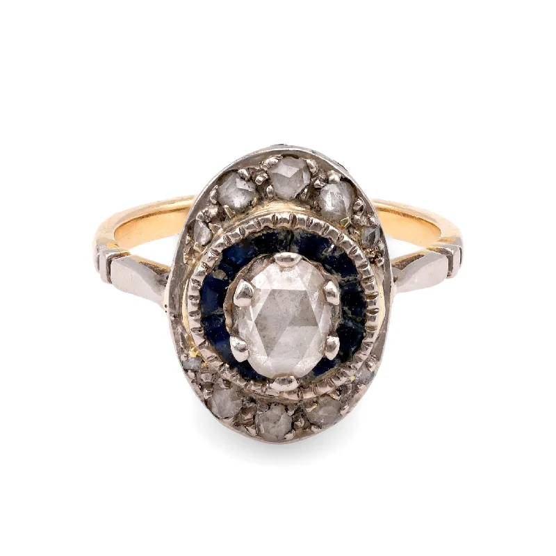 Halo Engagement Rings with a Cushion - Cut Center Diamond and Rose Gold BandFrench Belle Epoque Diamond Sapphire Yellow Gold & White Gold Cluster Ring