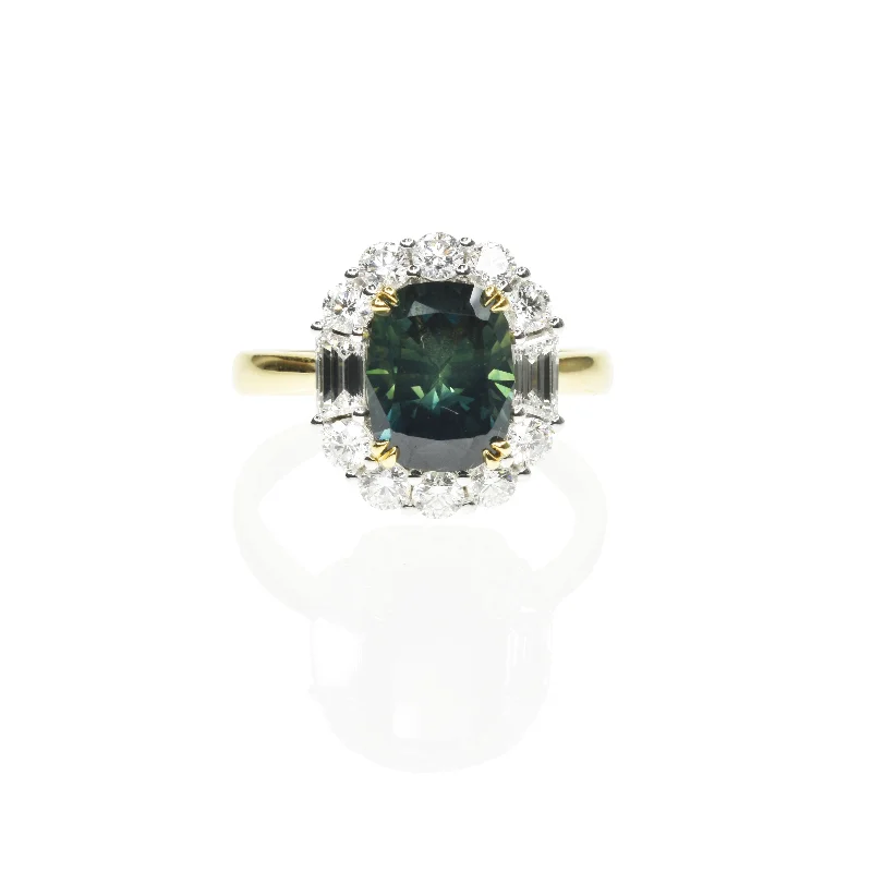 Classic Round Cut Engagement Rings with Platinum Prongs and Halo Setting for Timeless EleganceParti Sapphire Halo Ring with Diamonds Classic Round Cut Engagement Rings with Platinum Prongs and Halo Setting for Timeless EleganceParti Sapphire Halo Ring with Diamonds