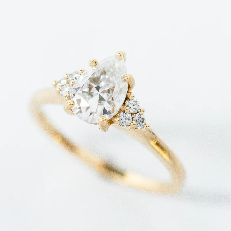 Vintage - Inspired Engagement Rings with Filigree Work and Emerald - Cut Center StonePear Moissanite & Diamond Holly Ring in 14k Yellow Gold Vintage - Inspired Engagement Rings with Filigree Work and Emerald - Cut Center StonePear Moissanite & Diamond Holly Ring in 14k Yellow Gold