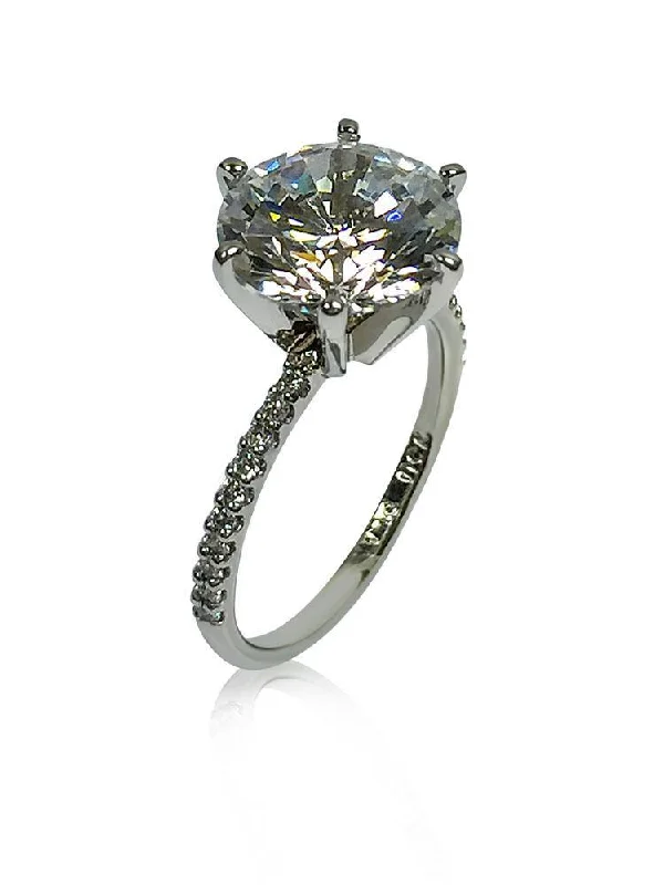 Solitaire Engagement Rings with a High - Clarity Round Diamond and Tapered BandRound Cubic Zirconia 3 Carat Engagement Ring Micro Pave Band Solitaire Engagement Rings with a High - Clarity Round Diamond and Tapered BandRound Cubic Zirconia 3 Carat Engagement Ring Micro Pave Band