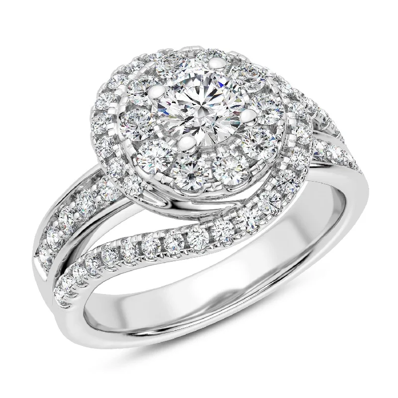 Vintage - Inspired Engagement Rings with Filigree Work and Emerald - Cut Center StoneSignature EcoLove 1 1/2 CTW Lab Grown Diamond Cluster Engagement Ring in 14KT White Gold Vintage - Inspired Engagement Rings with Filigree Work and Emerald - Cut Center StoneSignature EcoLove 1 1/2 CTW Lab Grown Diamond Cluster Engagement Ring in 14KT White Gold