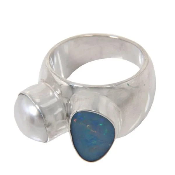 Sterling Silver 'Never Apart' Opal and the Luminous Purity of Pearl Ring Made In Indonesia Sterling Silver 'Never Apart' Opal and the Luminous Purity of Pearl Ring Made In Indonesia