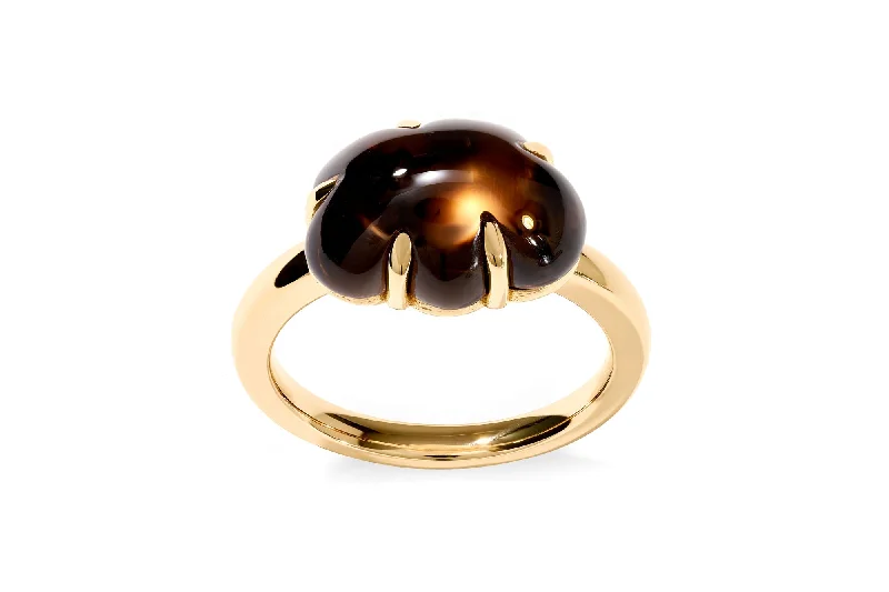 Tourmaline Gemstone Rings in 18K Two - Tone Gold with a Floral - Shaped Setting for a Feminine TouchCloud 18K Gold Ring w. Smokey Quartz Tourmaline Gemstone Rings in 18K Two - Tone Gold with a Floral - Shaped Setting for a Feminine TouchCloud 18K Gold Ring w. Smokey Quartz