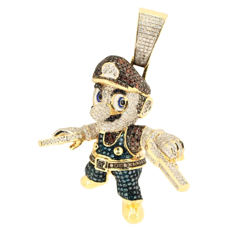 Double - Heart Pendant with Interlocking Design for Couples10k Yellow Gold 2.65ctw Diamond Cartoon Plumber w/ Guns Pendant Double - Heart Pendant with Interlocking Design for Couples10k Yellow Gold 2.65ctw Diamond Cartoon Plumber w/ Guns Pendant