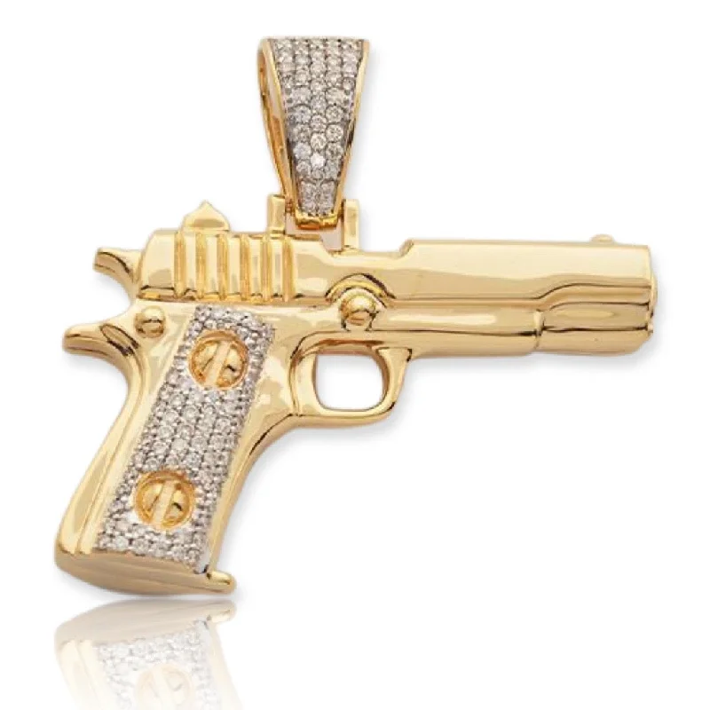 18K Gold - Plated Angel Wing Pendant for a Symbolic and Elegant Accessory10KY 1.20CTW DIAMOND HANDGUN PENDANT 18K Gold - Plated Angel Wing Pendant for a Symbolic and Elegant Accessory10KY 1.20CTW DIAMOND HANDGUN PENDANT