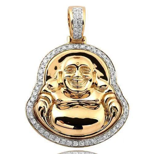Hand - Carved Jade Buddha Pendant for Spiritual and Cultural Significance10KY 1.35CTW DIAMOND FAT BUDDHA PENDANT Hand - Carved Jade Buddha Pendant for Spiritual and Cultural Significance10KY 1.35CTW DIAMOND FAT BUDDHA PENDANT