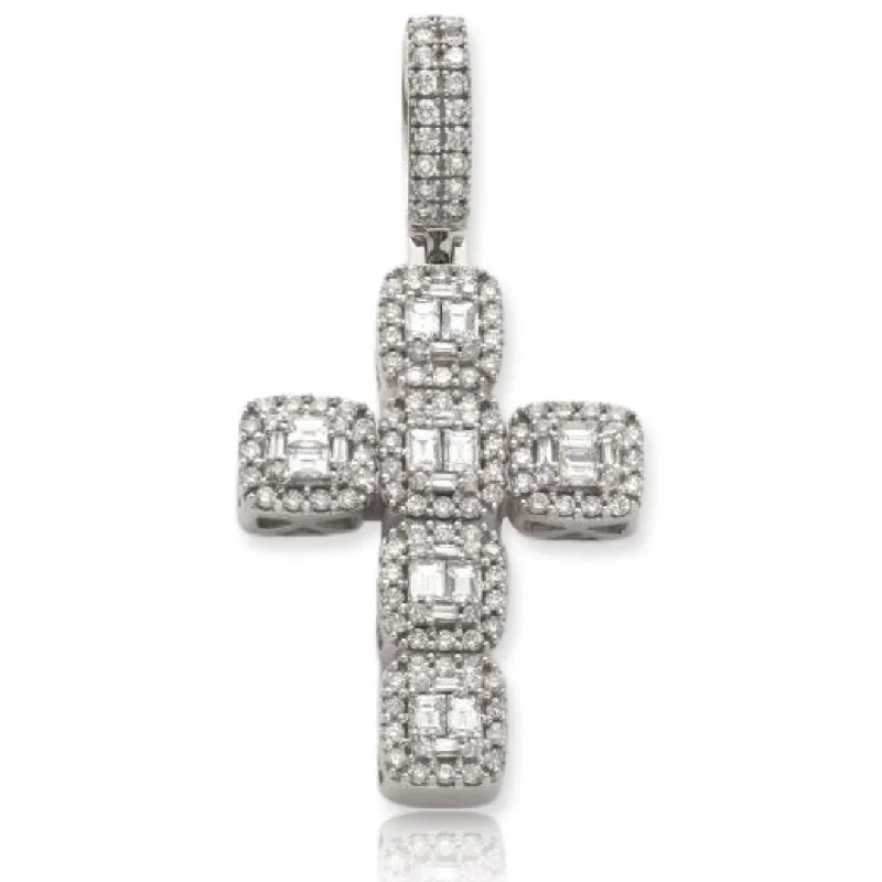Laser - Cut Woodland Scene Pendant for Nature Enthusiasts14KW 2.00CTW DIAMOND SQUARE CLUSTER CROSS PENDANT