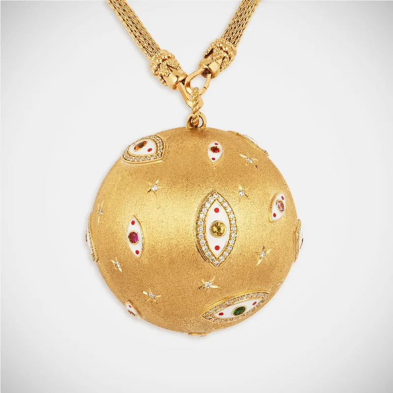 Retro - Inspired Art Deco - Patterned Pendant in Silver for Vintage LoversEye XL Orb
