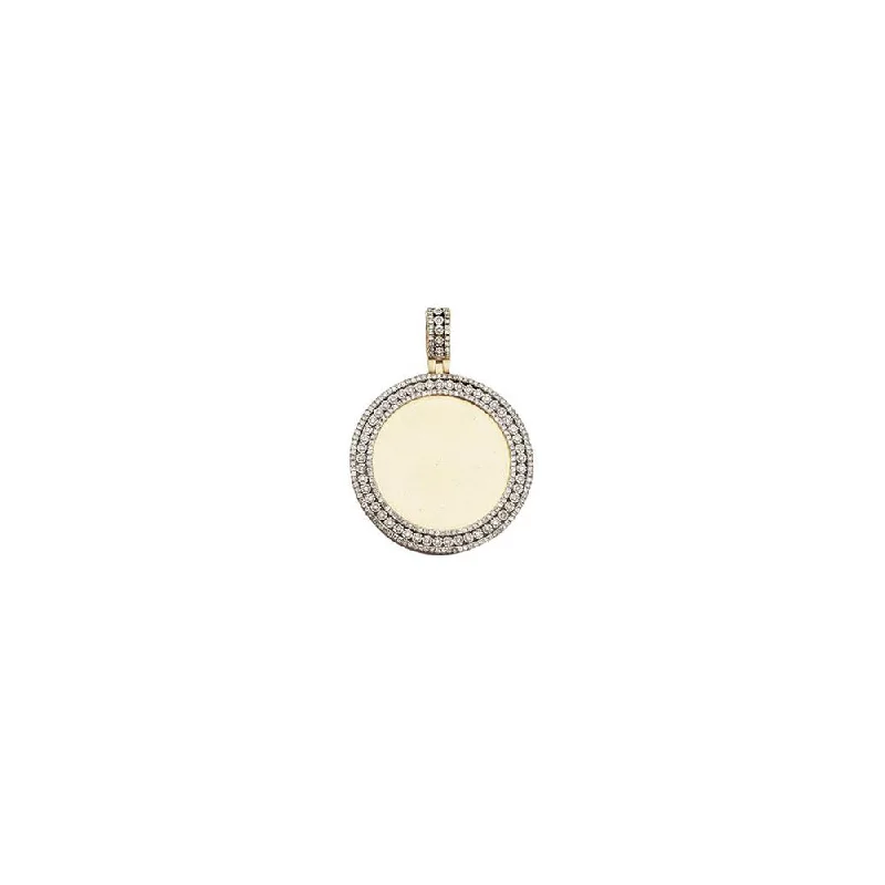 Double - Sided Pendant Necklace with a Photo Insert for Memory - KeepersIced-Out Diamond Border Circular Picture Pendant (10K) Double - Sided Pendant Necklace with a Photo Insert for Memory - KeepersIced-Out Diamond Border Circular Picture Pendant (10K)