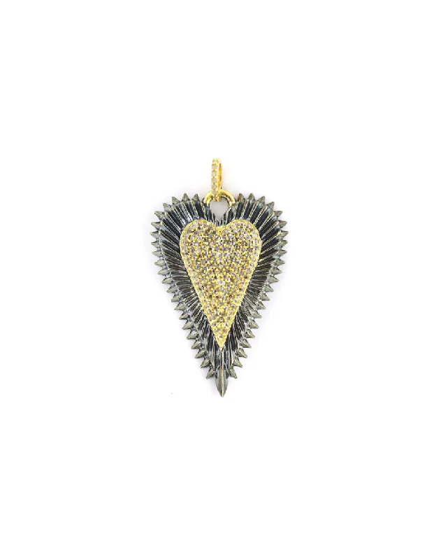 Rhinestone - Encrusted Crown Pendant for Little Girls' Dress - UpLarge Two Toned Elongated Heart on Heart Pendant