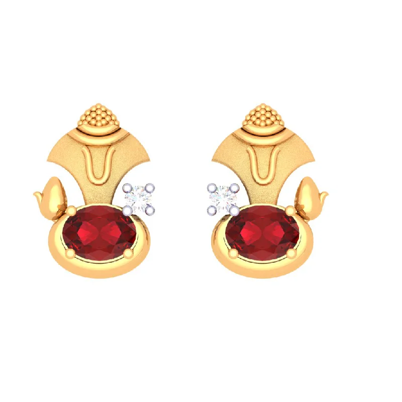 Glow - in - the - Dark Star Stud Earrings for a Mysterious and Night - Time - Friendly Accessory18k Gold And Diamond Stud Earring With Red Gems From Diamond Collection Glow - in - the - Dark Star Stud Earrings for a Mysterious and Night - Time - Friendly Accessory18k Gold And Diamond Stud Earring With Red Gems From Diamond Collection